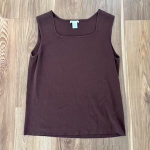 Laura Ashley Women’s Sz Large Brown Tank Top Stretch Vintage Ribbed Wide Strap